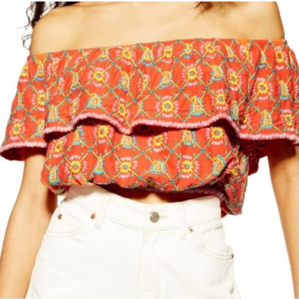 Top Shop Embroidered off the shoulder Tank, Small 4